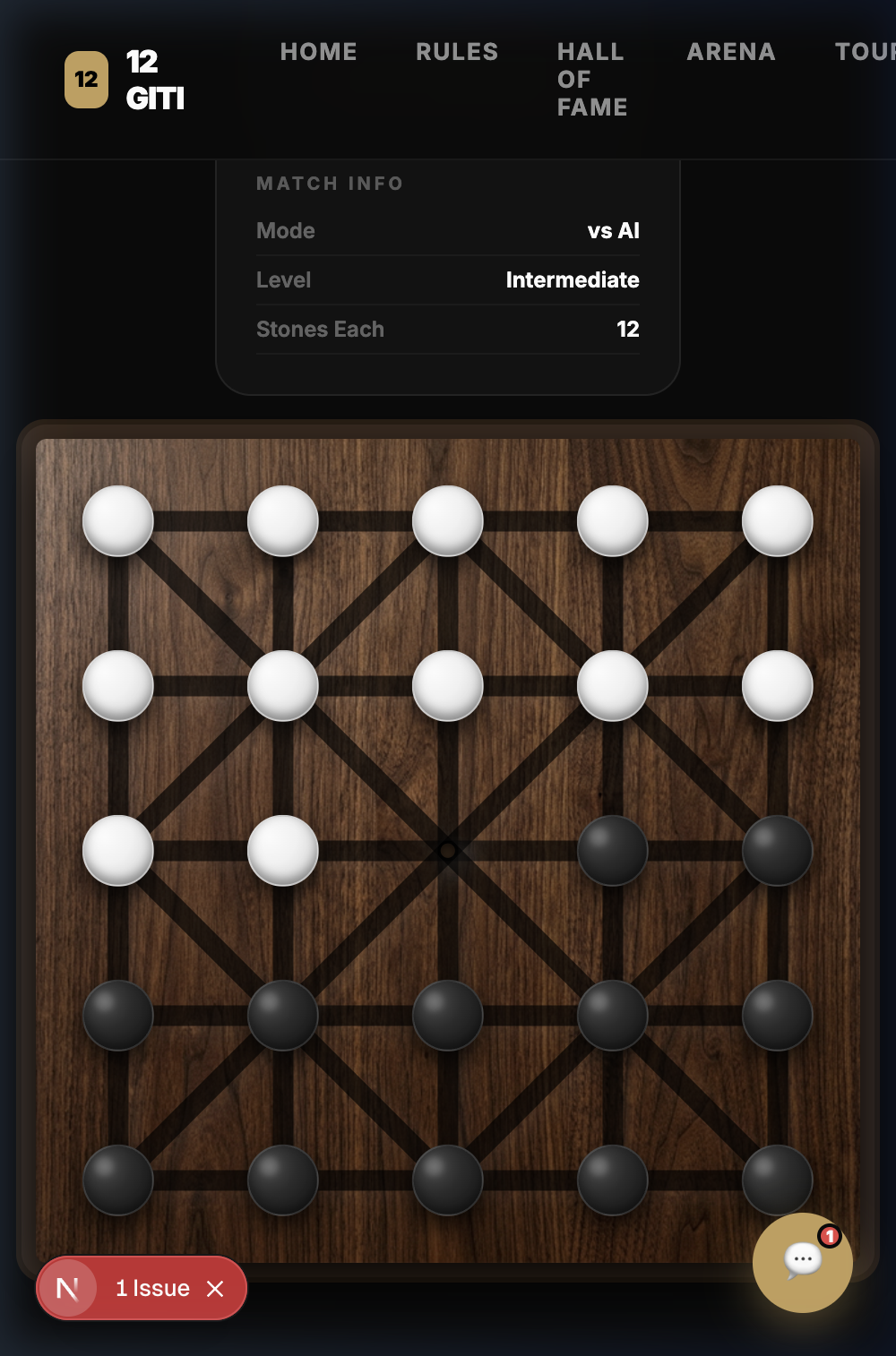 12 Giti game board on mobile — showing mid-game position